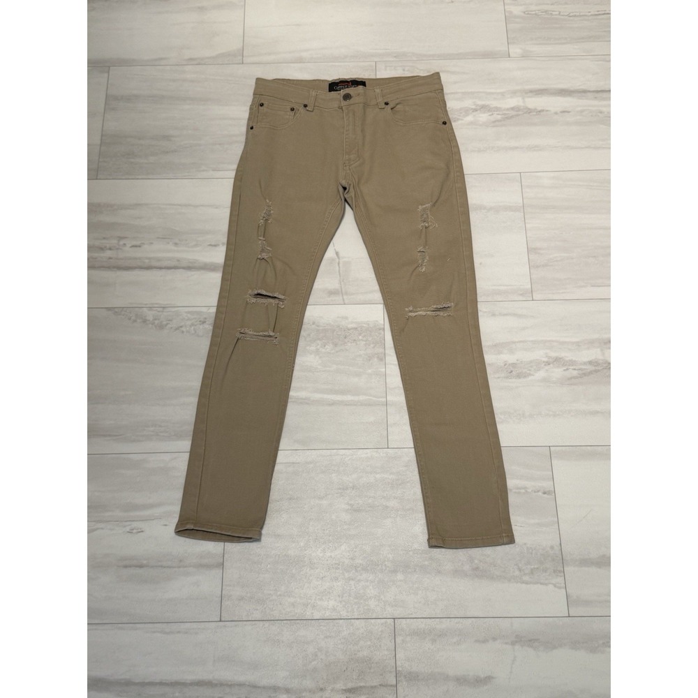 Copper Rivet Mens Jeans Size 34x30 Beige Distressed Slim Straight Leg - Picture 3 of 11